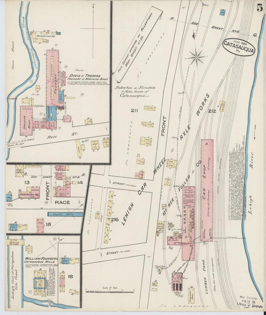 Sanborn Fire Insurance Map from Catasauqua, Lehigh County, Pennsylvania (1885), Sheet #0005 - Historic Sanborn Fire Insurance Map Print, vintage old map wall art, antique decor, genealogy gift, Pennsylvania Pennsylvania map