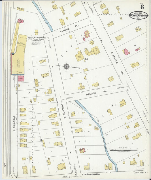 Sanborn Fire Insurance Map from Downers Grove, Dupage County, Illinois (1921), Sheet #0008 - Historic Sanborn Fire Insurance Map Print, vintage old map wall art, antique decor, genealogy gift, Illinois Illinois map