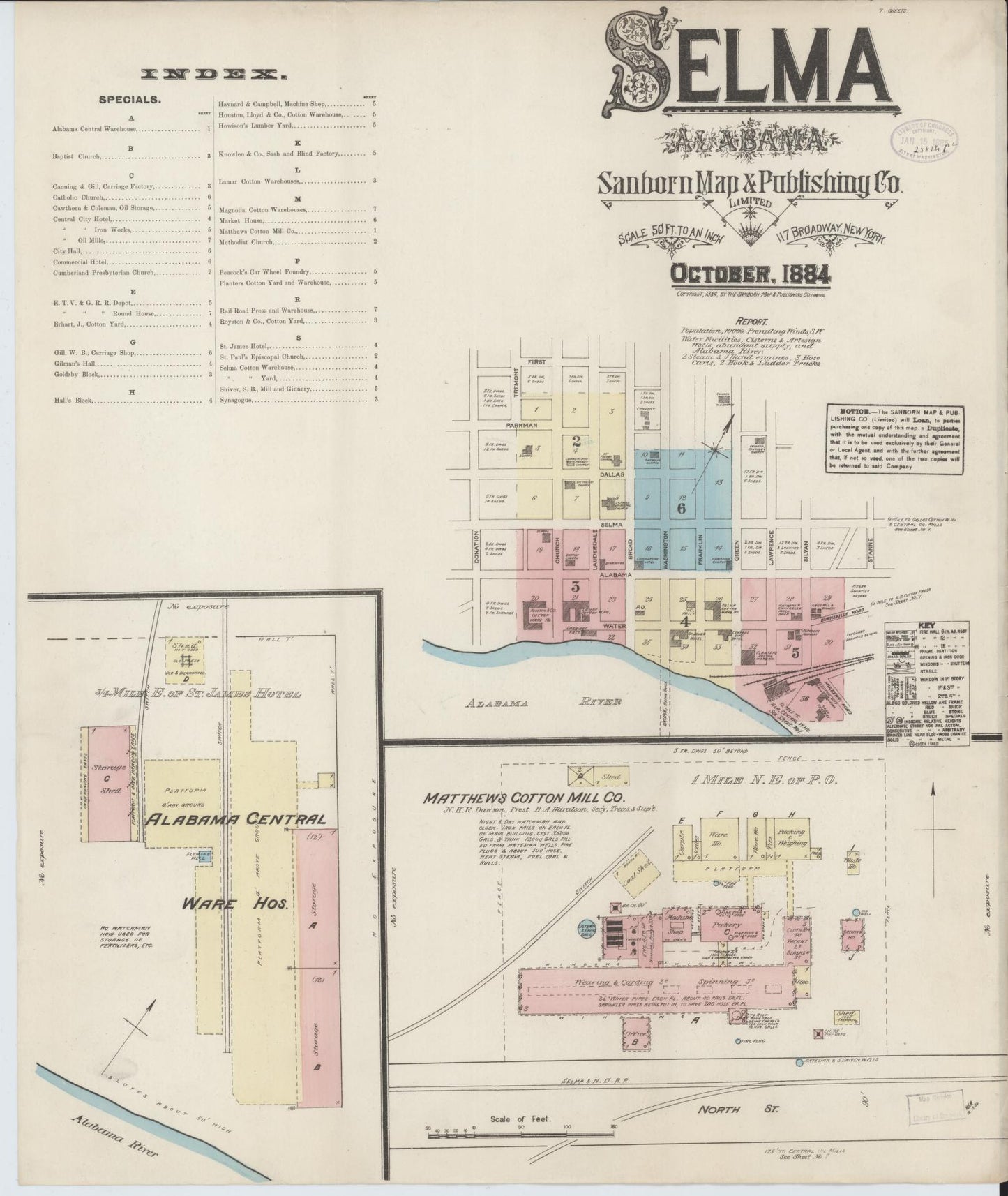 Sanborn Fire Insurance Map from Selma, Dallas County, Alabama (1884), Sheet #0001 - Complete Map Set gallery image, historic Sanborn map, vintage wall art, Alabama Alabama