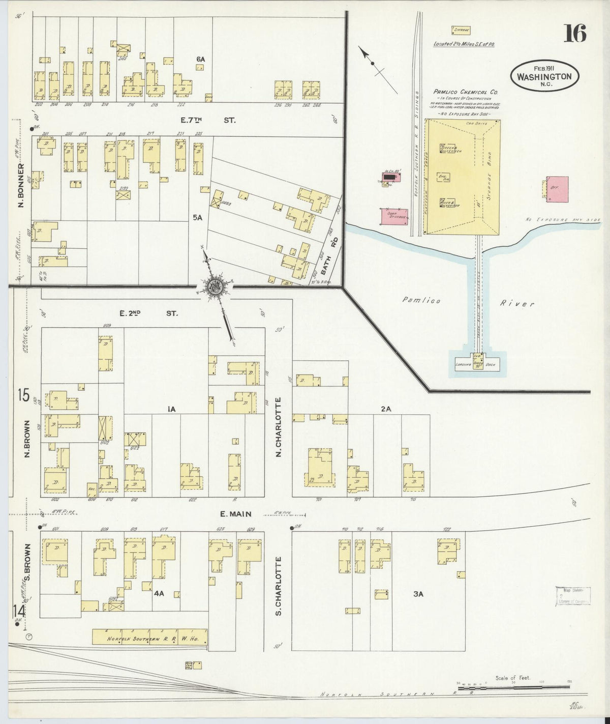 Sanborn Fire Insurance Map from Washington, Beaufort County, North Carolina (1911), Sheet #0016 - Complete Map Set gallery image, historic Sanborn map, vintage wall art, Washington Washington