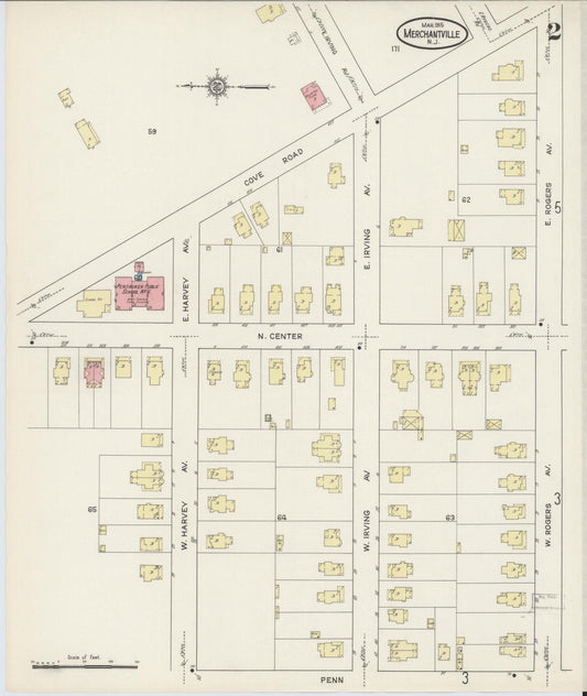 Sanborn Fire Insurance Map from Merchantville, Camden County, New Jersey (1915), Sheet #0002 - Historic Sanborn Fire Insurance Map Print, vintage old map wall art, antique decor, genealogy gift, New Jersey New Jersey map