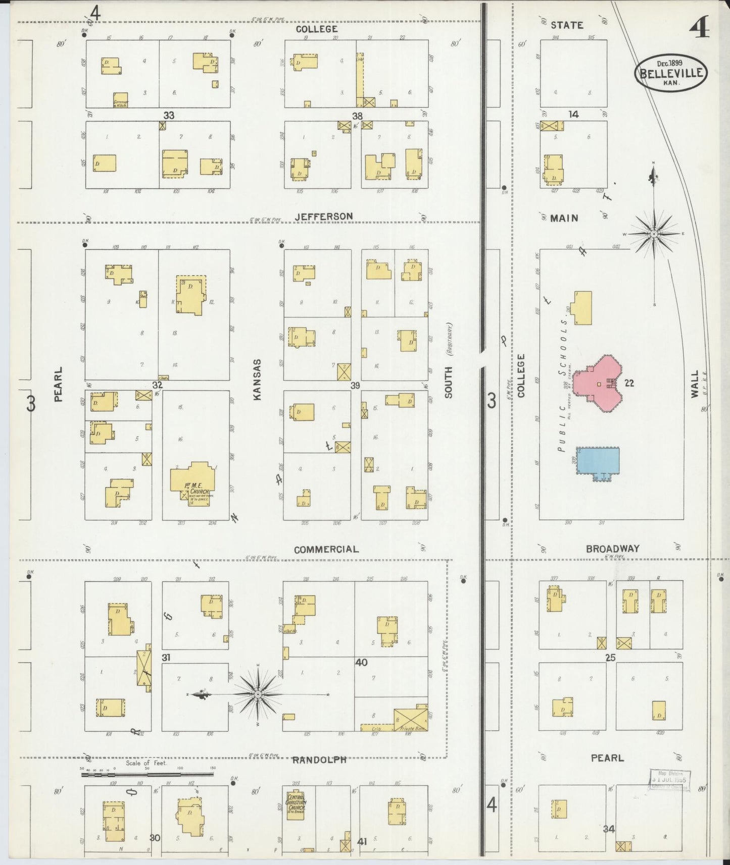 Sanborn Fire Insurance Map from Belleville, Republic County, Kansas (1899), Sheet #0004 - Historic Sanborn Fire Insurance Map Print, vintage old map wall art, antique decor, genealogy gift, Kansas Kansas map