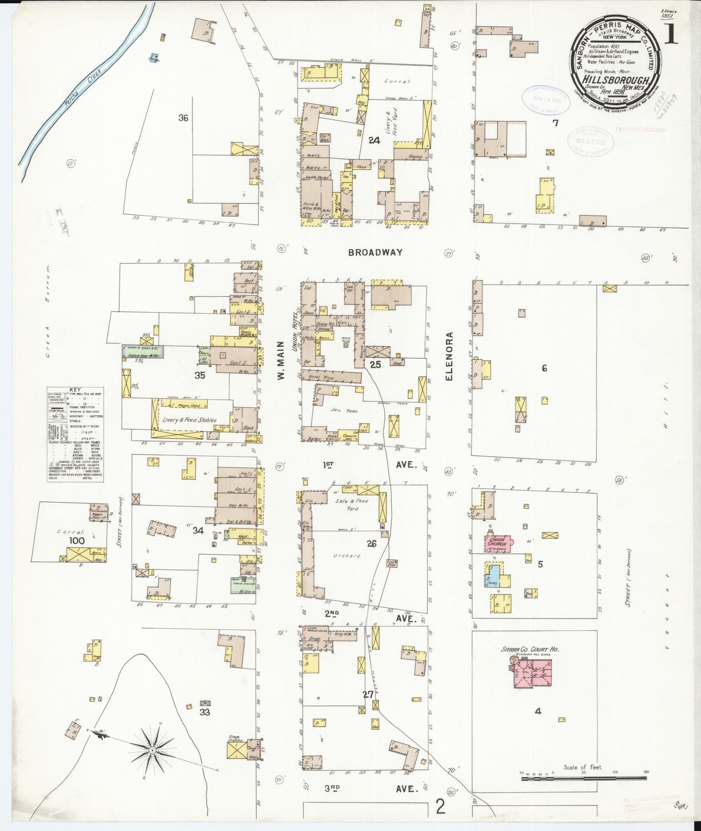 Sanborn Fire Insurance Map from Hillsboro, Sierra County, New Mexico (1898), Sheet #0001 - Complete Map Set gallery image, historic Sanborn map, vintage wall art, New Mexico New Mexico