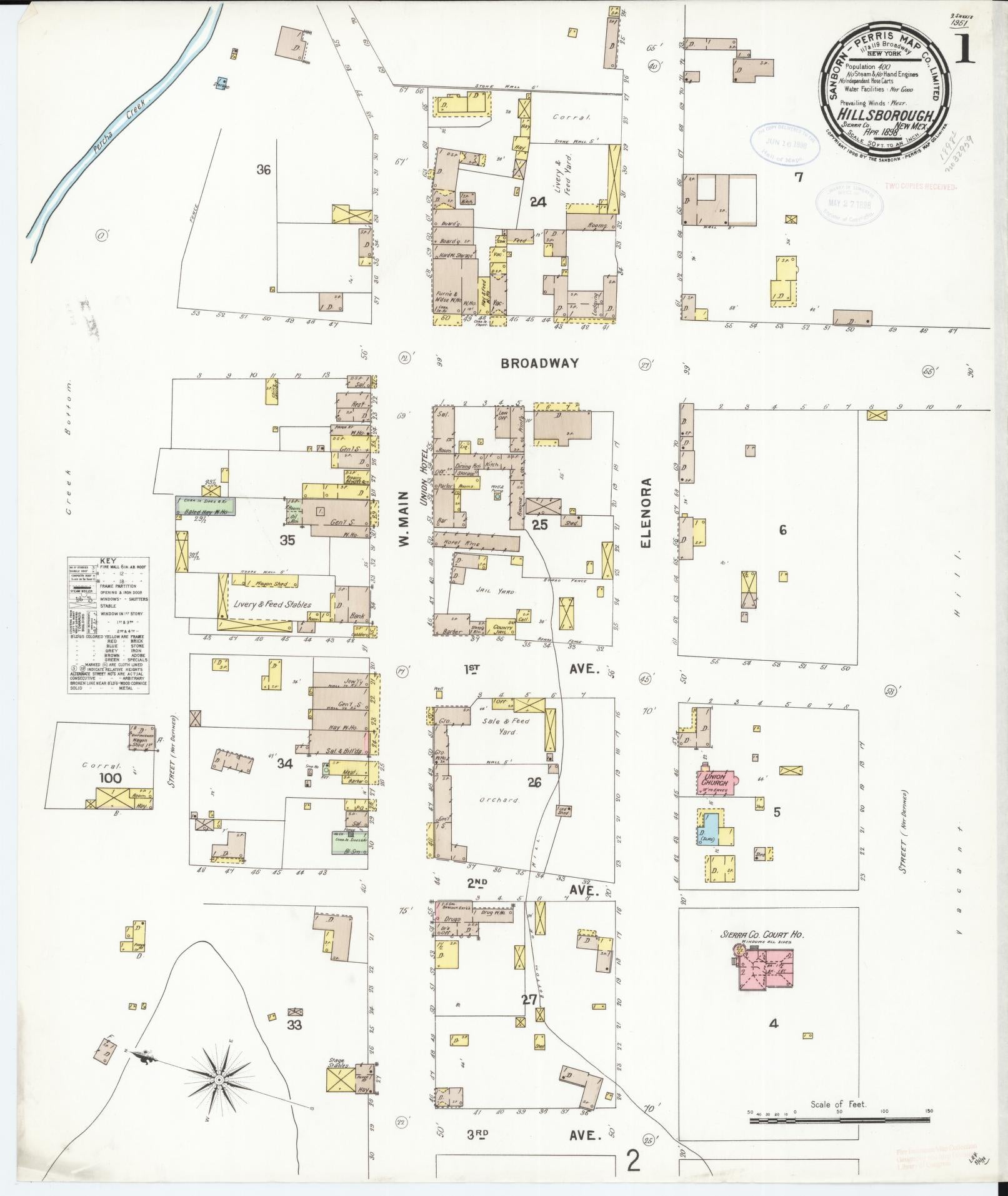 Sanborn Fire Insurance Map from Hillsboro, Sierra County, New Mexico (1898), Sheet #0001 - Complete Map Set gallery image, historic Sanborn map, vintage wall art, New Mexico New Mexico