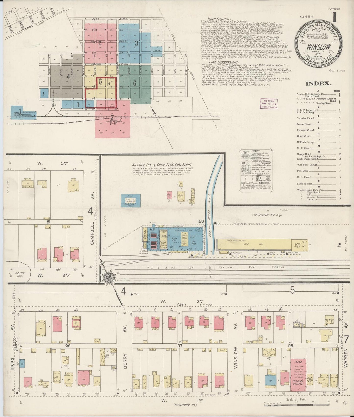 Sanborn Fire Insurance Map from Winslow, Navajo County, Arizona (1916), Sheet #0001 - Complete Map Set gallery image, historic Sanborn map, vintage wall art, Arizona Arizona