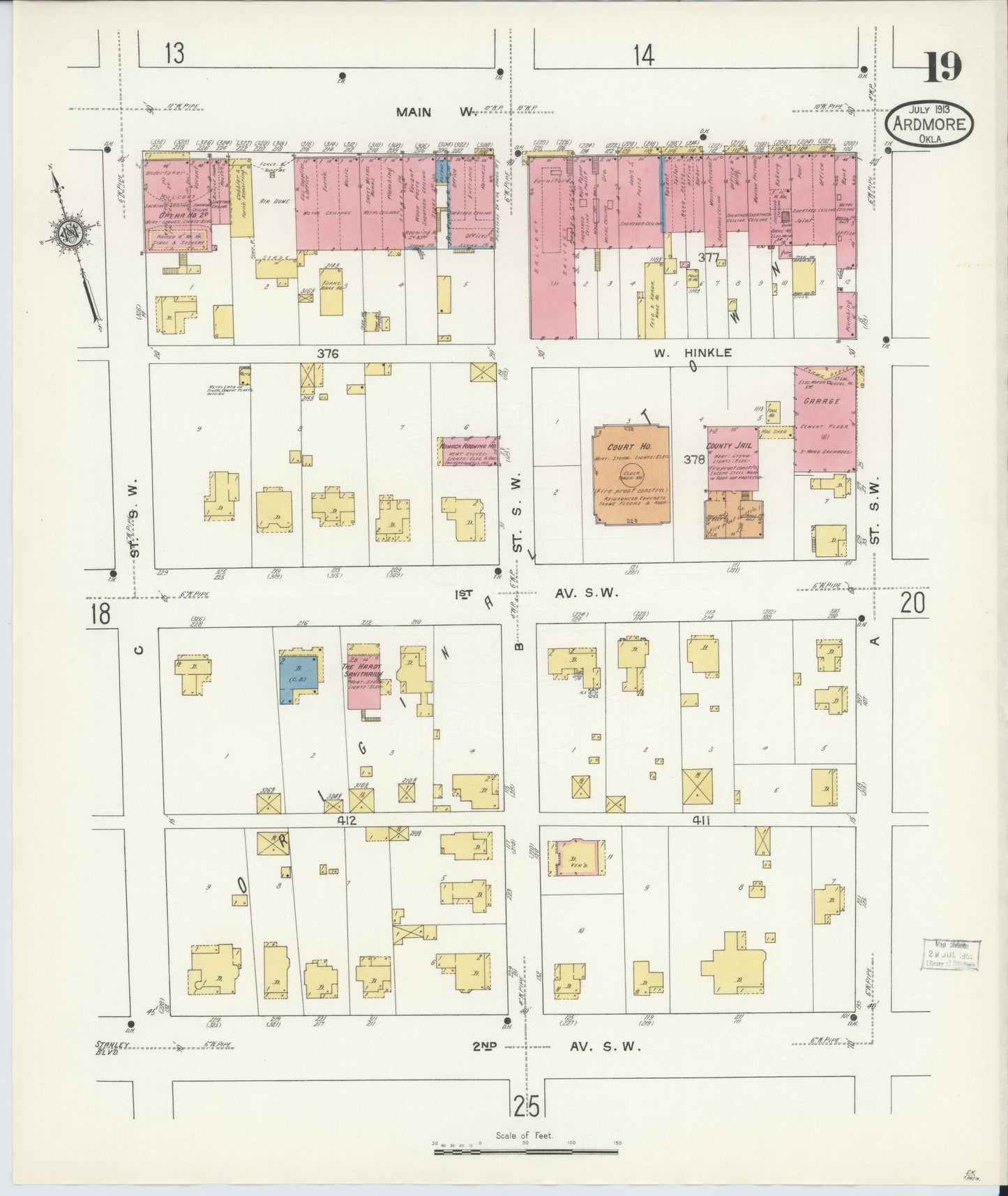 Sanborn Fire Insurance Map from Ardmore, Carter County, Oklahoma (1913), Sheet #0019 - Complete Map Set gallery image, historic Sanborn map, vintage wall art, Oklahoma Oklahoma