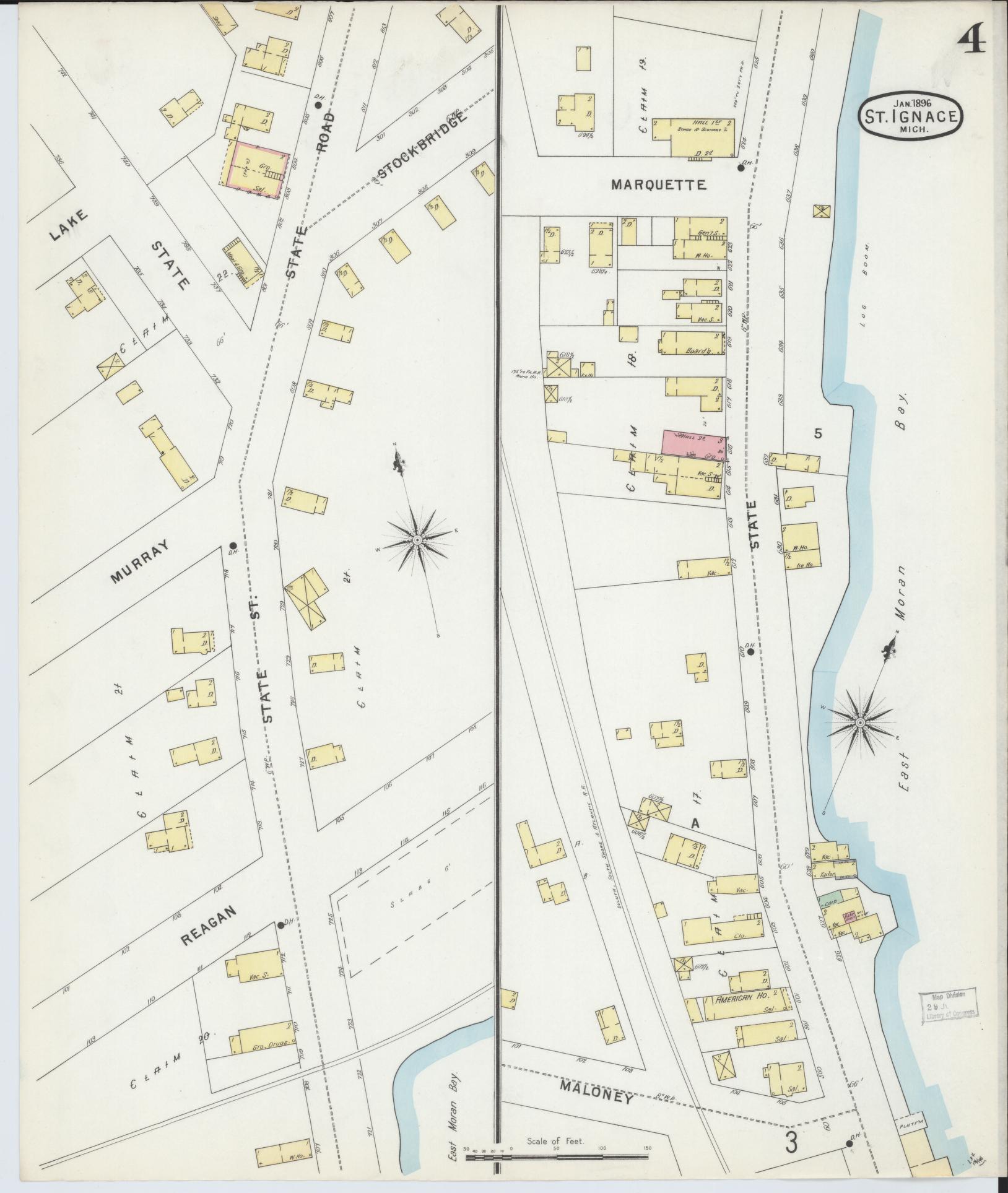 Sanborn Fire Insurance Map from Saint Ignace, Mackinac County, Michigan (1896), Sheet #0004 - Complete Map Set gallery image, historic Sanborn map, vintage wall art, Michigan Michigan