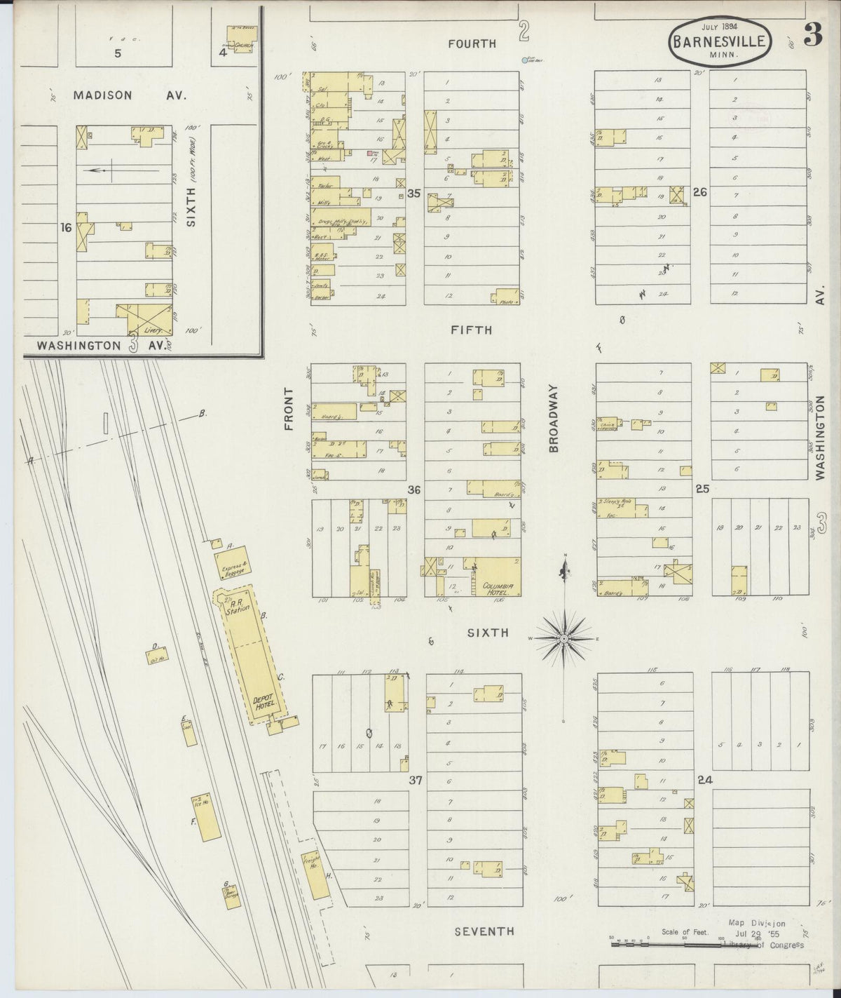 Sanborn Fire Insurance Map from Barnesville, Clay County, Minnesota (1894), Sheet #0003 - Historic Sanborn Fire Insurance Map Print, vintage old map wall art, antique decor, genealogy gift, Minnesota Minnesota map