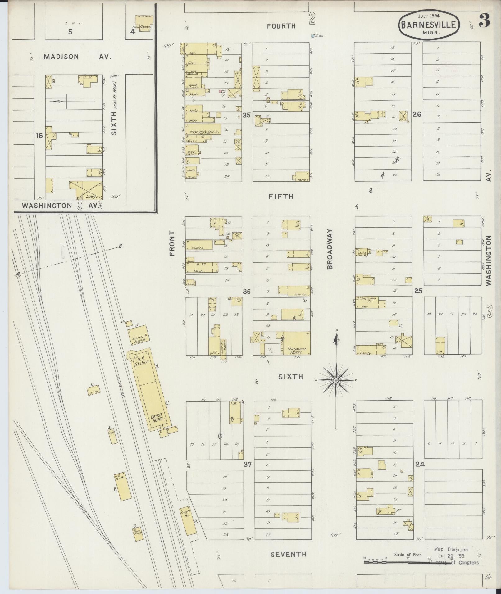 Sanborn Fire Insurance Map from Barnesville, Clay County, Minnesota (1894), Sheet #0003 - Historic Sanborn Fire Insurance Map Print, vintage old map wall art, antique decor, genealogy gift, Minnesota Minnesota map