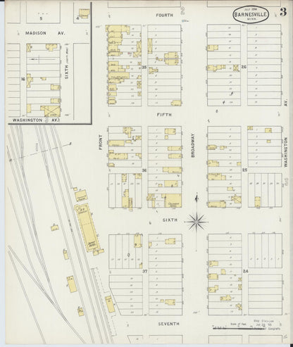 Sanborn Fire Insurance Map from Barnesville, Clay County, Minnesota (1894), Sheet #0003 - Historic Sanborn Fire Insurance Map Print, vintage old map wall art, antique decor, genealogy gift, Minnesota Minnesota map