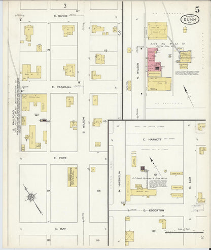 Sanborn Fire Insurance Map from Dunn, Harnett County, North Carolina (1913), Sheet #0005 - Historic Sanborn Fire Insurance Map Print, vintage old map wall art, antique decor, genealogy gift, North Carolina North Carolina map