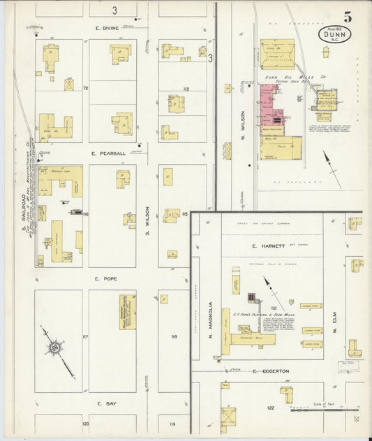 Sanborn Fire Insurance Map from Dunn, Harnett County, North Carolina (1913), Sheet #0005 - Historic Sanborn Fire Insurance Map Print, vintage old map wall art, antique decor, genealogy gift, North Carolina North Carolina map