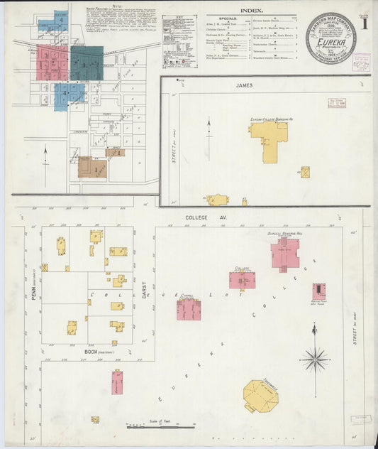 Sanborn Fire Insurance Map from Eureka, Woodford County, Illinois (1906), Sheet #0001 - Historic Sanborn Fire Insurance Map Print, vintage old map wall art, antique decor, genealogy gift, Illinois Illinois map