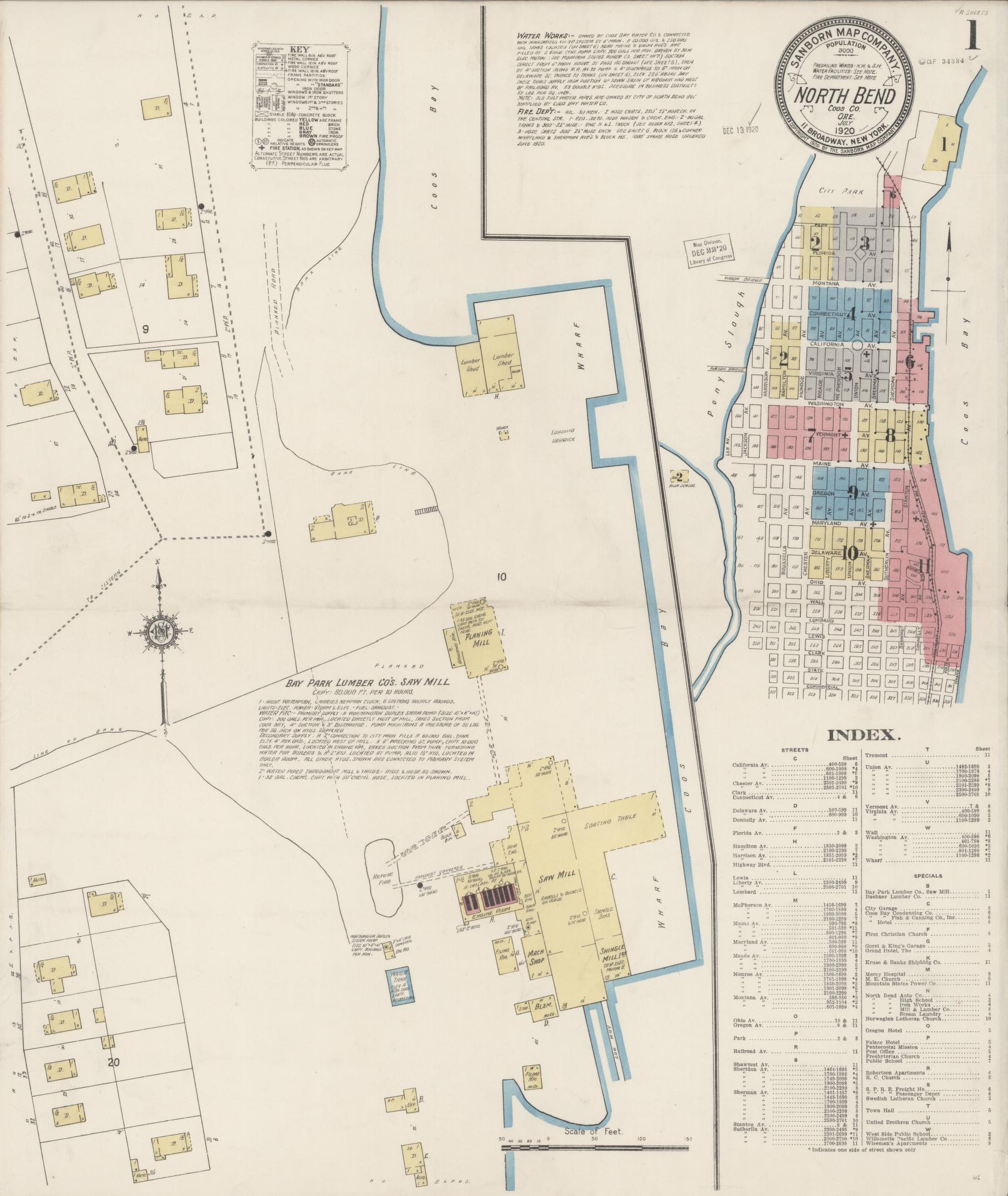 Sanborn Fire Insurance Map from North Bend, Coos County, Oregon (1920), Sheet #0001 - Complete Map Set gallery image, historic Sanborn map, vintage wall art, Oregon Oregon