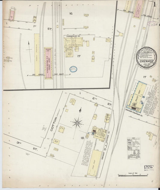 Sanborn Fire Insurance Map from Grenada, Grenada County, Mississippi (1886), Sheet #0001 - Historic Sanborn Fire Insurance Map Print, vintage old map wall art, antique decor, genealogy gift, Mississippi Mississippi map