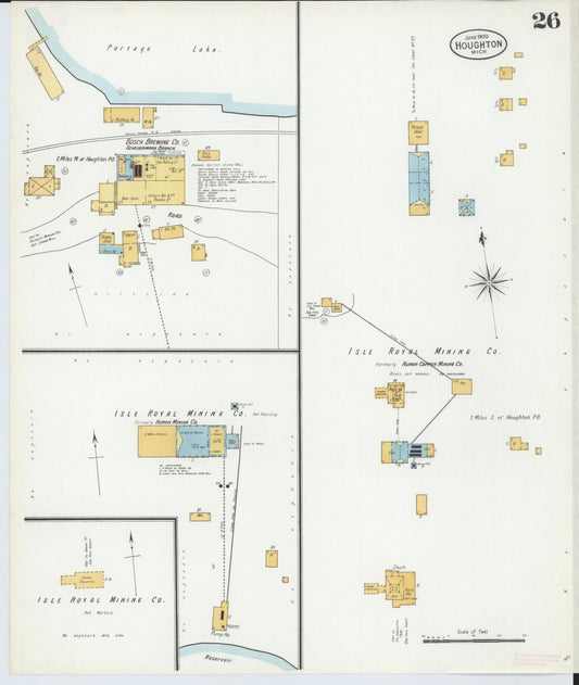 Sanborn Fire Insurance Map from Houghton, Houghton County, Michigan (1900), Sheet #0026 - Historic Sanborn Fire Insurance Map Print, vintage old map wall art, antique decor, genealogy gift, Michigan Michigan map