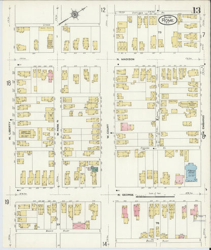 Sanborn Fire Insurance Map from Rome, Oneida County, New York (1909), Sheet #0013 - Historic Sanborn Fire Insurance Map Print, vintage old map wall art, antique decor, genealogy gift, New York New York map