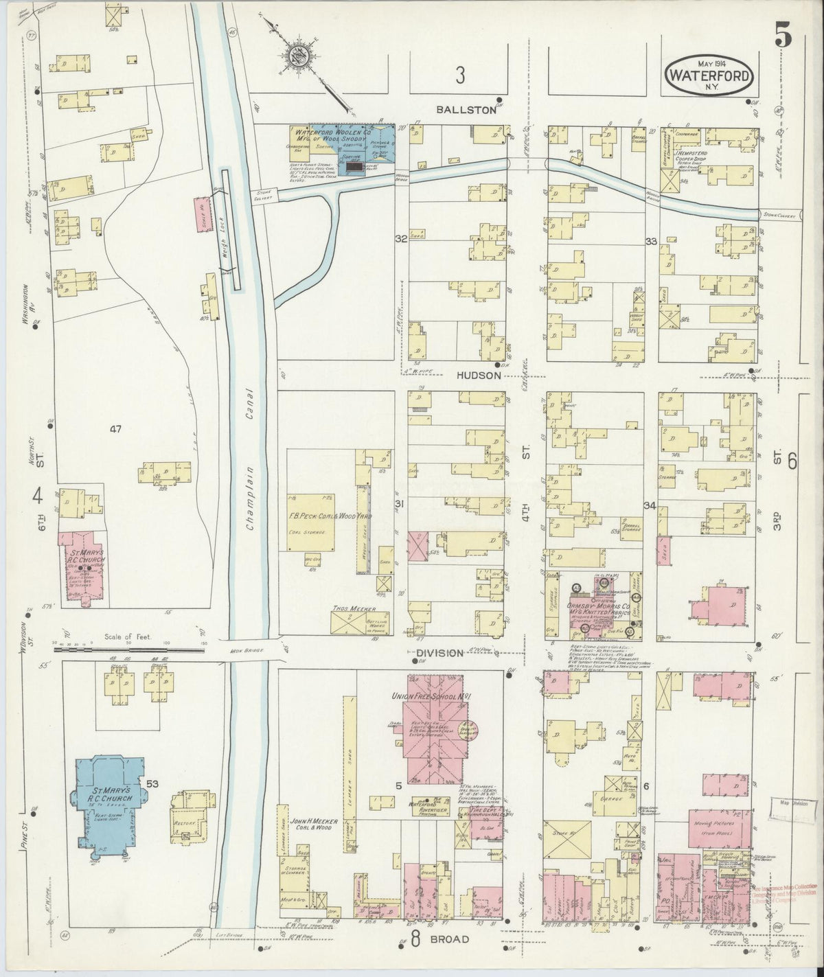 Sanborn Fire Insurance Map from Waterford, Saratoga County, New York (1914), Sheet #0005 - Complete Map Set gallery image, historic Sanborn map, vintage wall art, New York New York