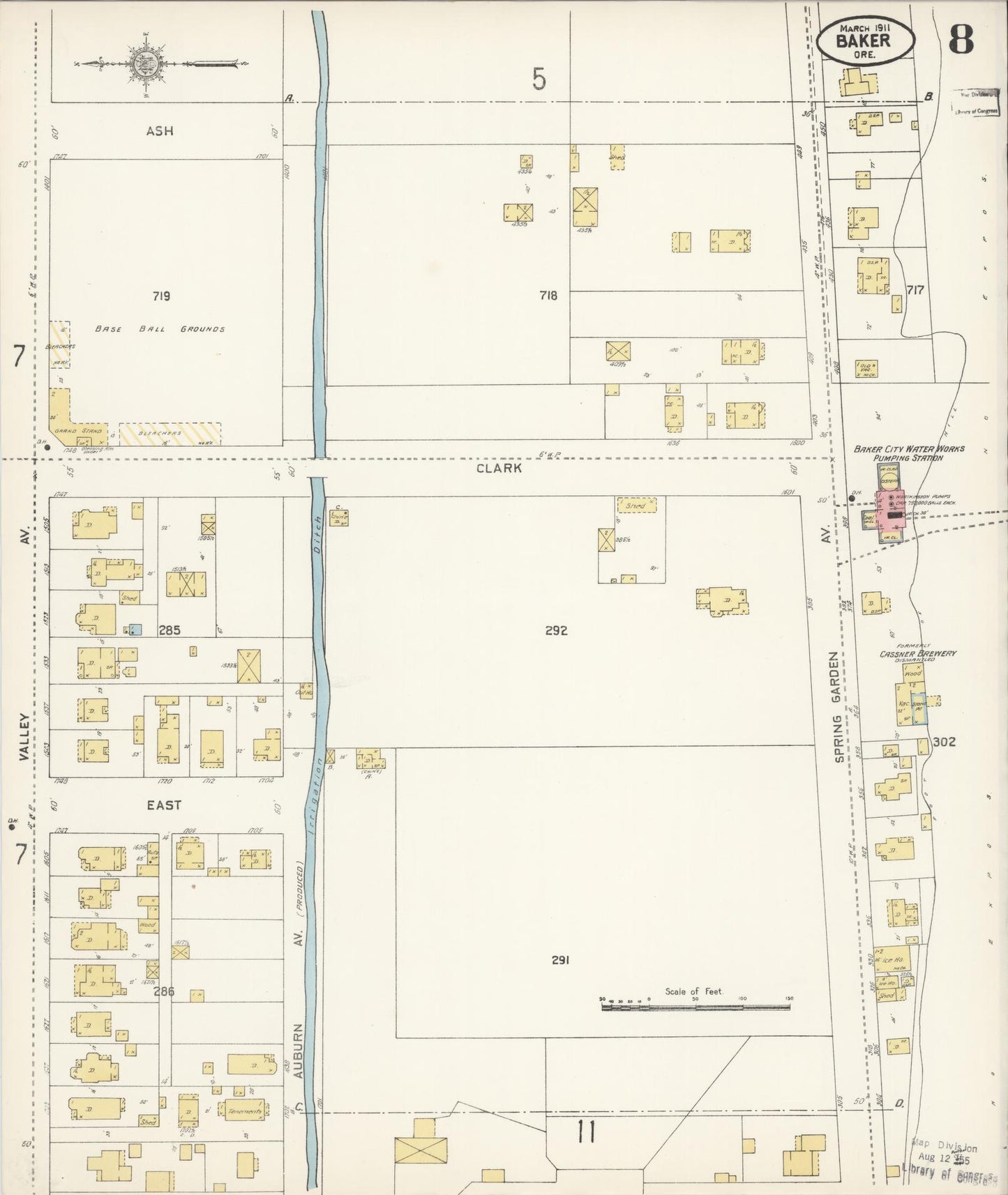 Sanborn Fire Insurance Map from Baker, Baker County, Oregon (1911), Sheet #0008 - Complete Map Set gallery image, historic Sanborn map, vintage wall art, Oregon Oregon