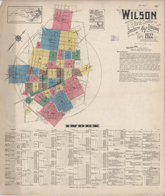 Sanborn Fire Insurance Map from Wilson, Wilson County, North Carolina (1922), Sheet #0001 - Historic Sanborn Fire Insurance Map Print, vintage old map wall art, antique decor, genealogy gift, North Carolina North Carolina map