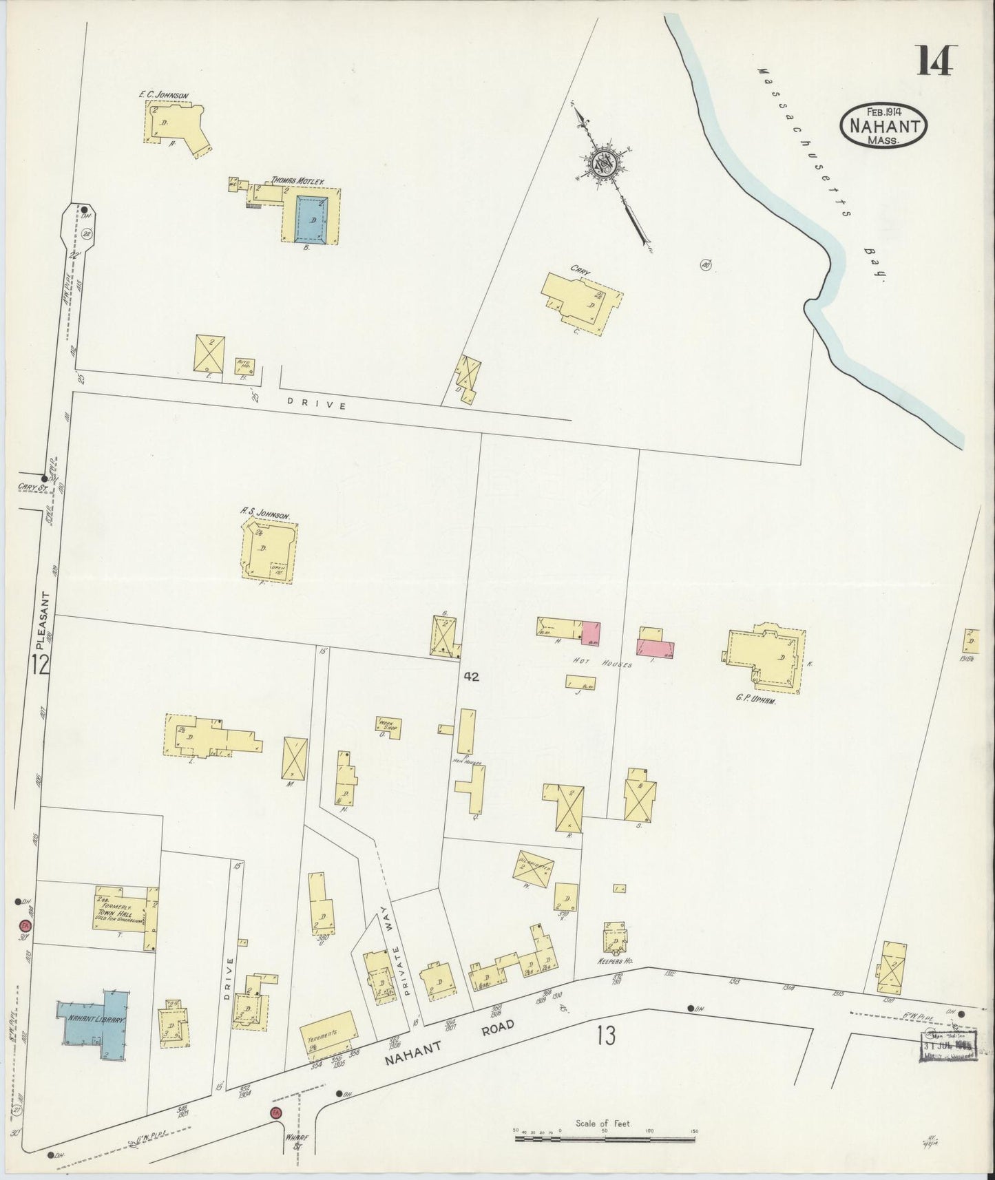 Sanborn Fire Insurance Map from Nahant, Essex County, Massachusetts (1914), Sheet #0014 - Historic Sanborn Fire Insurance Map Print, vintage old map wall art, antique decor, genealogy gift, Massachusetts Massachusetts map