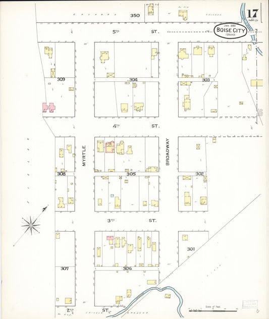 Sanborn Fire Insurance Map from Boise, Ada County, Idaho (1893), Sheet #0017 - Historic Sanborn Fire Insurance Map Print, vintage old map wall art, antique decor, genealogy gift, Idaho Idaho map