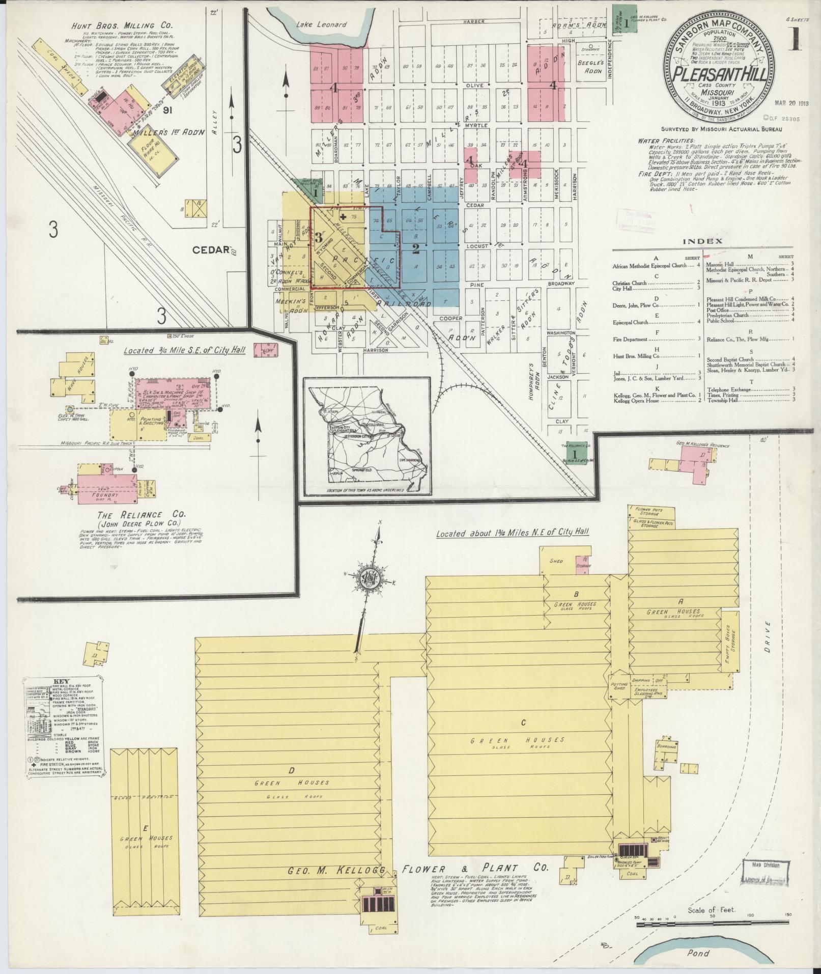 Sanborn Fire Insurance Map from Pleasant Hill, Cass County, Missouri (1913), Sheet #0001 - Complete Map Set gallery image, historic Sanborn map, vintage wall art, Missouri Missouri