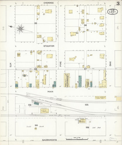 Sanborn Fire Insurance Map from Lodi, San Joaquin County, California (1895), Sheet #0003 - Complete Map Set gallery image, historic Sanborn map, vintage wall art, California California