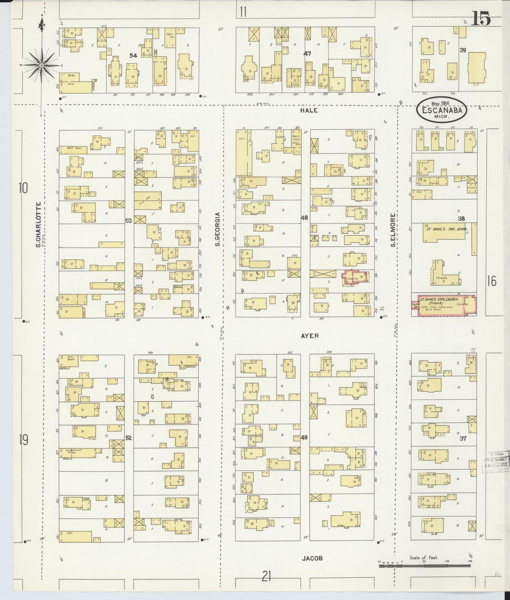 Sanborn Fire Insurance Map from Escanaba, Delta County, Michigan (1906), Sheet #0015 - Historic Sanborn Fire Insurance Map Print, vintage old map wall art, antique decor, genealogy gift, Michigan Michigan map