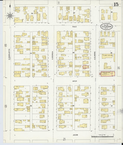 Sanborn Fire Insurance Map from Escanaba, Delta County, Michigan (1906), Sheet #0015 - Historic Sanborn Fire Insurance Map Print, vintage old map wall art, antique decor, genealogy gift, Michigan Michigan map