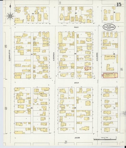Sanborn Fire Insurance Map from Escanaba, Delta County, Michigan (1906), Sheet #0015 - Historic Sanborn Fire Insurance Map Print, vintage old map wall art, antique decor, genealogy gift, Michigan Michigan map