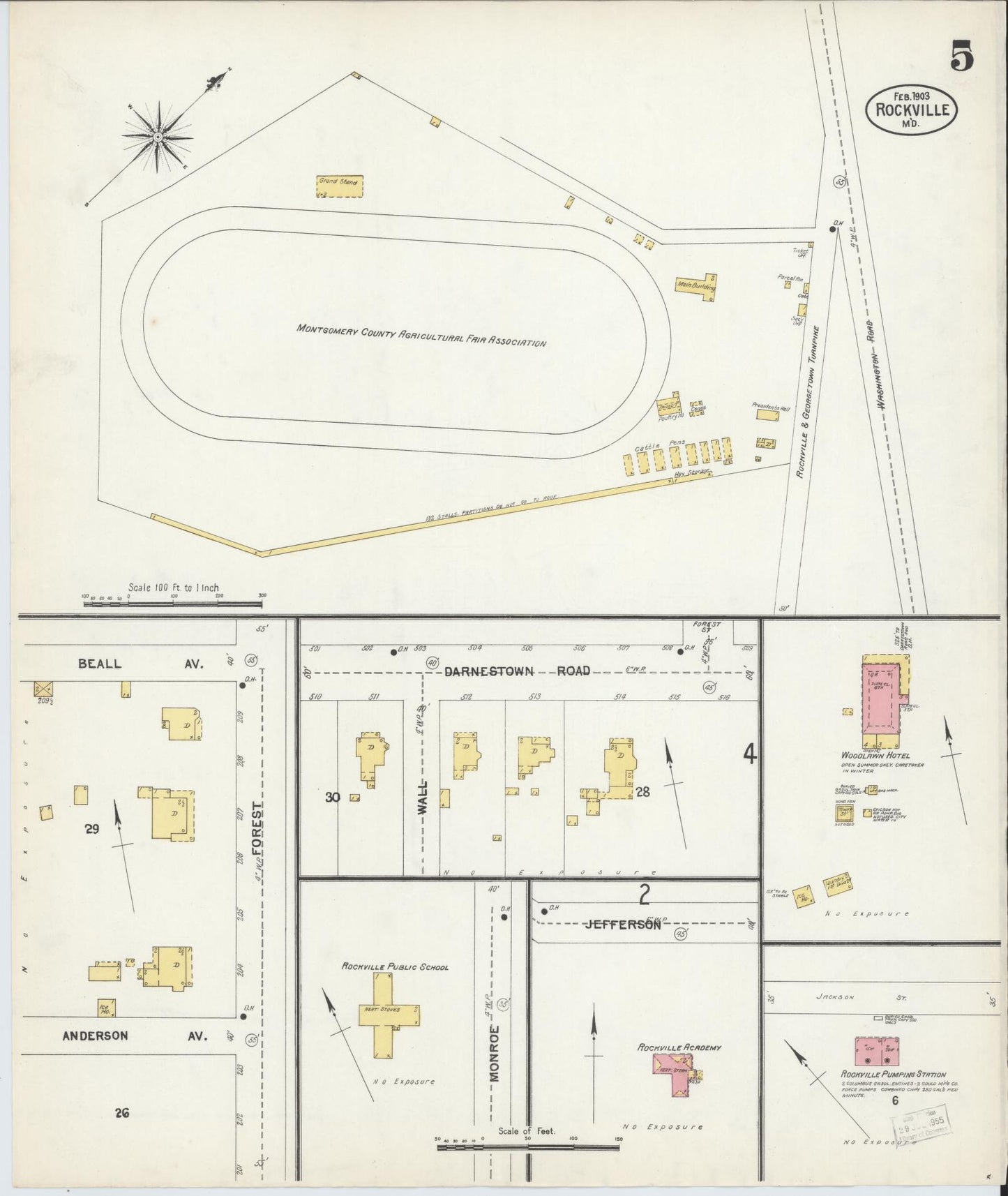 Sanborn Fire Insurance Map from Rockville, Montgomery County, Maryland (1903), Sheet #0005 - Historic Sanborn Fire Insurance Map Print, vintage old map wall art