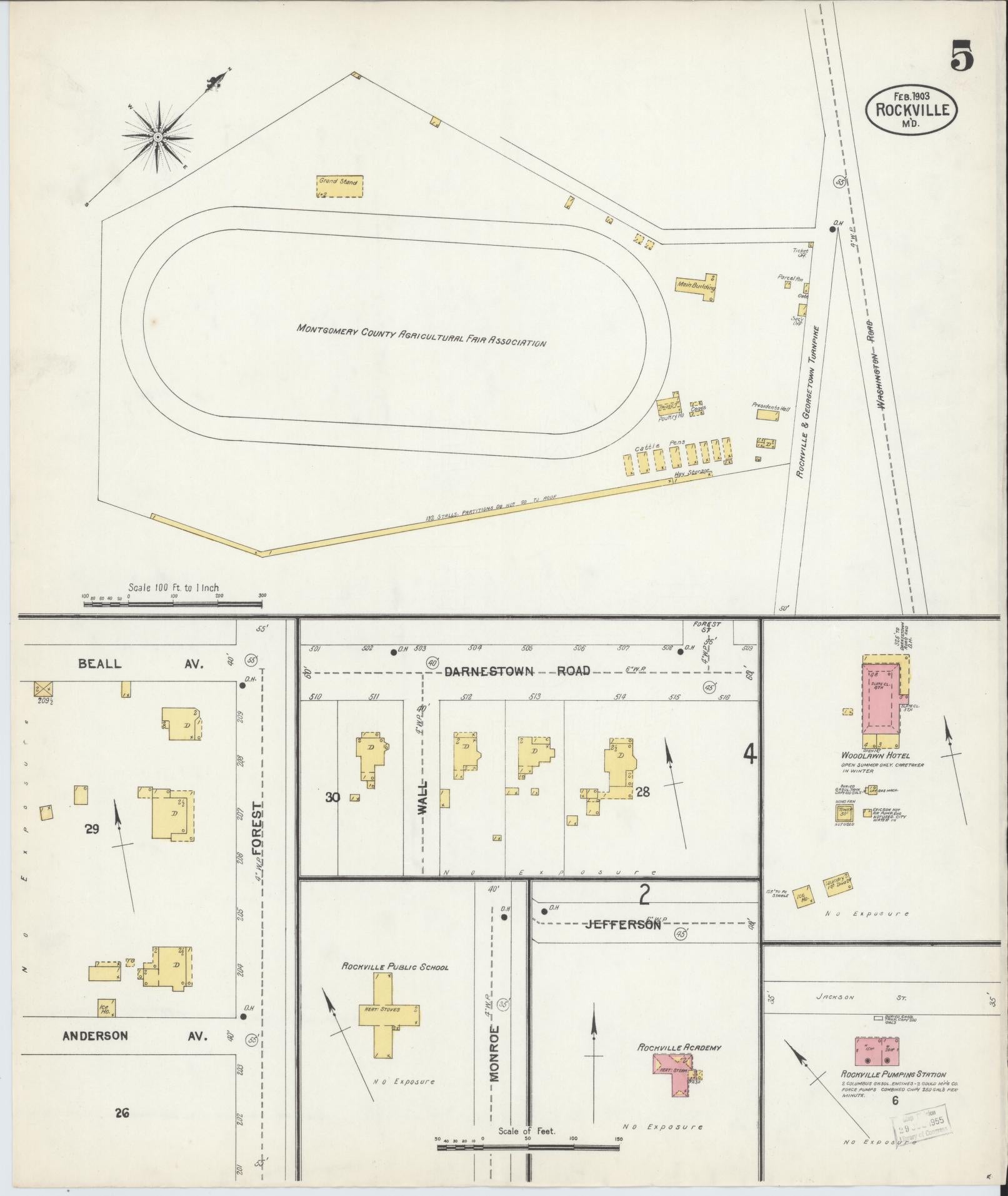 Sanborn Fire Insurance Map from Rockville, Montgomery County, Maryland (1903), Sheet #0005 - Historic Sanborn Fire Insurance Map Print, vintage old map wall art