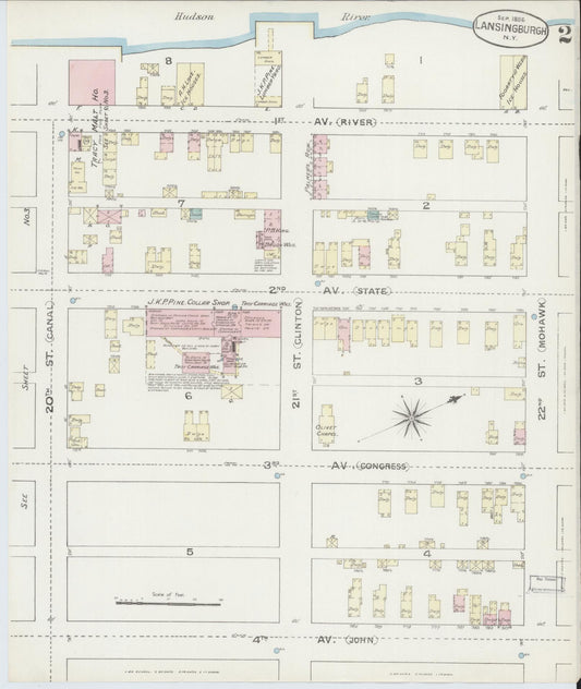 Sanborn Fire Insurance Map from Lansingburg, Rensselaer County, New York (1886), Sheet #0002 - Historic Sanborn Fire Insurance Map Print, vintage old map wall art, antique decor, genealogy gift, New York New York map