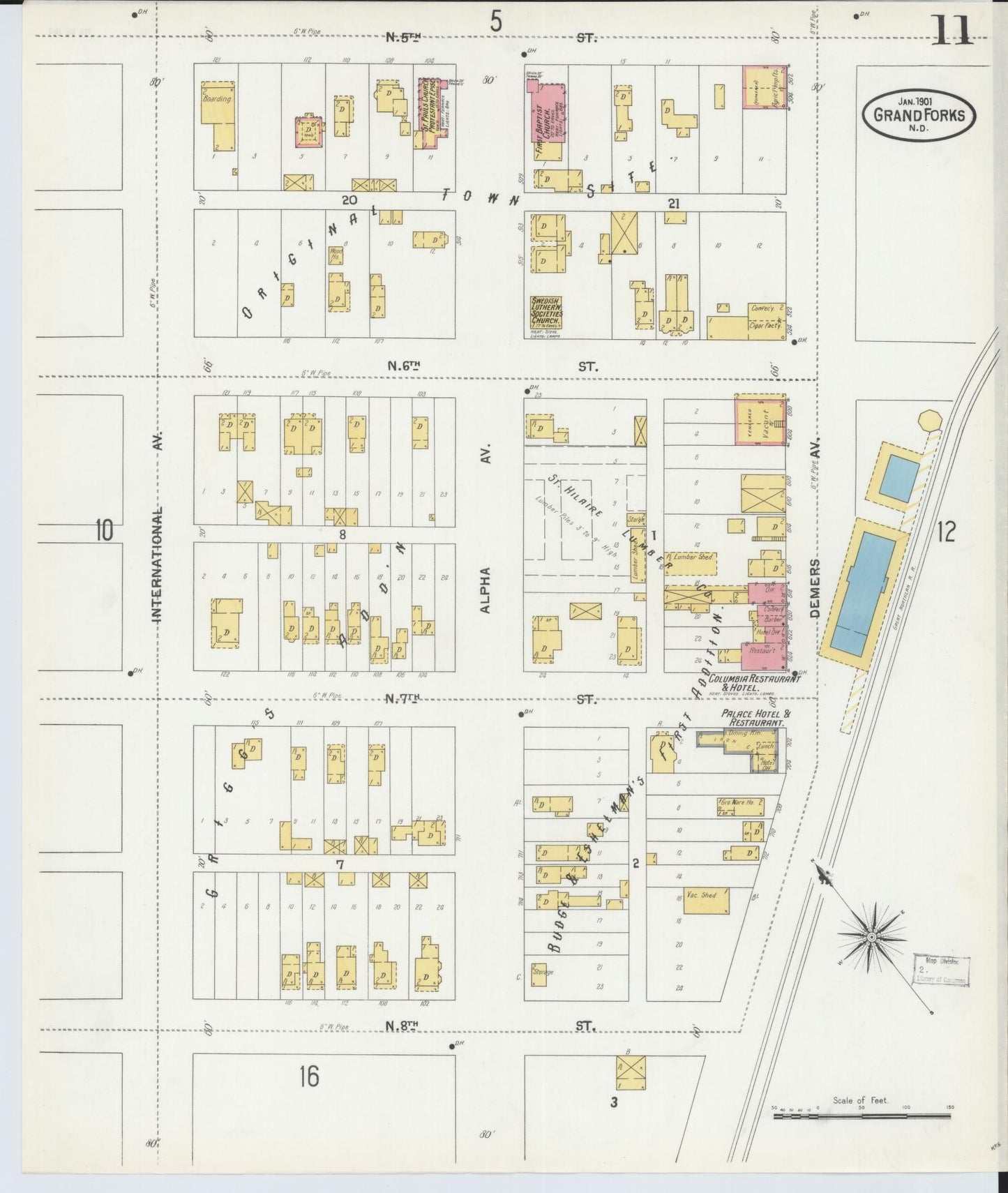 Sanborn Fire Insurance Map from Grand Forks, Grand Forks County, North Dakota (1901), Sheet #0011 - Historic Sanborn Fire Insurance Map Print, vintage old map wall art, antique decor, genealogy gift, North Dakota North Dakota map