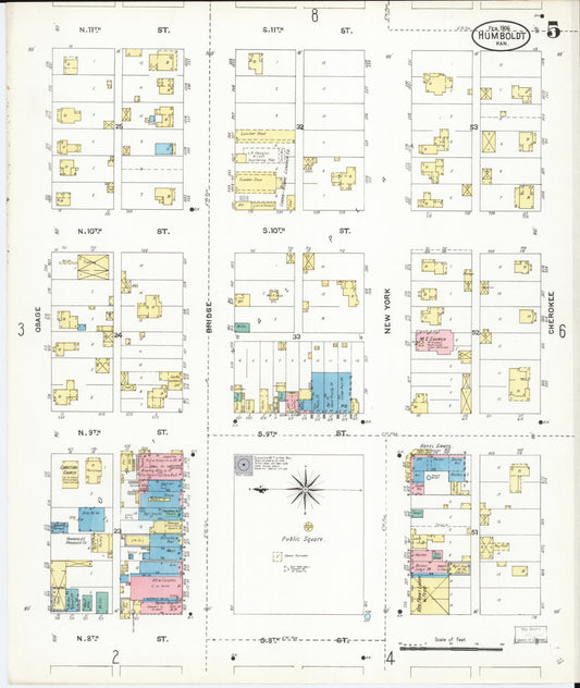 Sanborn Fire Insurance Map from Humboldt, Allen County, Kansas (1906), Sheet #0005 - Historic Sanborn Fire Insurance Map Print, vintage old map wall art, antique decor, genealogy gift, Kansas Kansas map