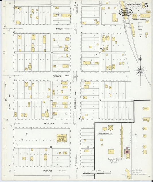 Sanborn Fire Insurance Map from Chisholm, Saint Louis County, Minnesota (1909), Sheet #0005 - Historic Sanborn Fire Insurance Map Print, vintage old map wall art, antique decor, genealogy gift, Minnesota Minnesota map