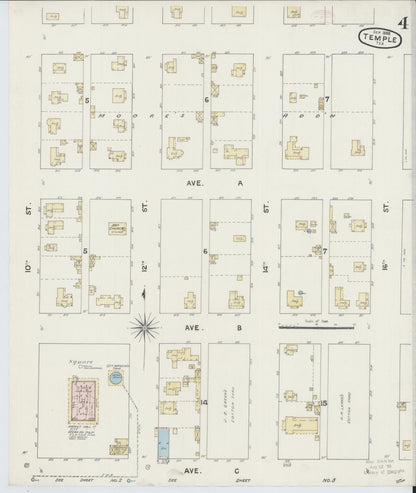 Sanborn Fire Insurance Map from Temple, Bell County, Texas (1888), Sheet #0004 - Complete Map Set gallery image, historic Sanborn map, vintage wall art, Texas Texas