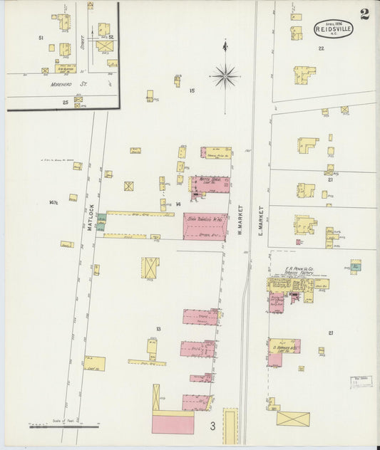 Sanborn Fire Insurance Map from Reidsville, Rockingham County, North Carolina (1896), Sheet #0002 - Historic Sanborn Fire Insurance Map Print, vintage old map wall art, antique decor, genealogy gift, North Carolina North Carolina map