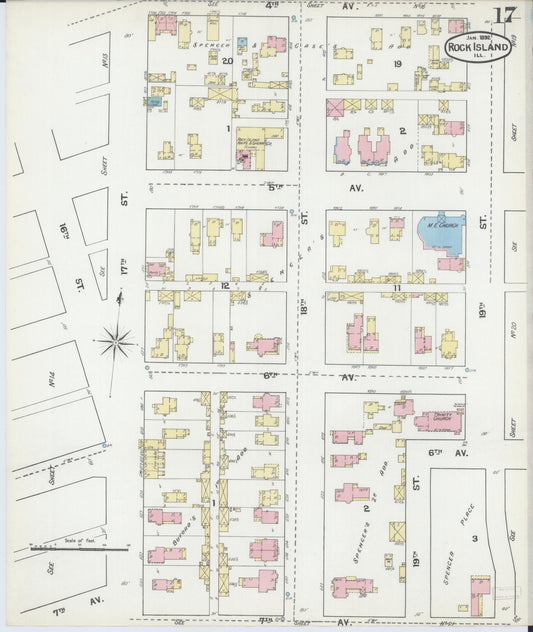 Sanborn Fire Insurance Map from Rock Island, Rock Island County, Illinois (1892), Sheet #0017 - Historic Sanborn Fire Insurance Map Print, vintage old map wall art, antique decor, genealogy gift, Illinois Illinois map