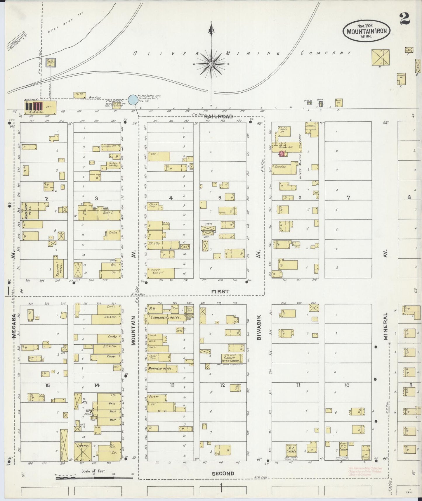 Sanborn Fire Insurance Map from Mountain Iron, Saint Louis County, Minnesota (1906), Sheet #0002 - Historic Sanborn Fire Insurance Map Print, vintage old map wall art, antique decor, genealogy gift, Minnesota Minnesota map