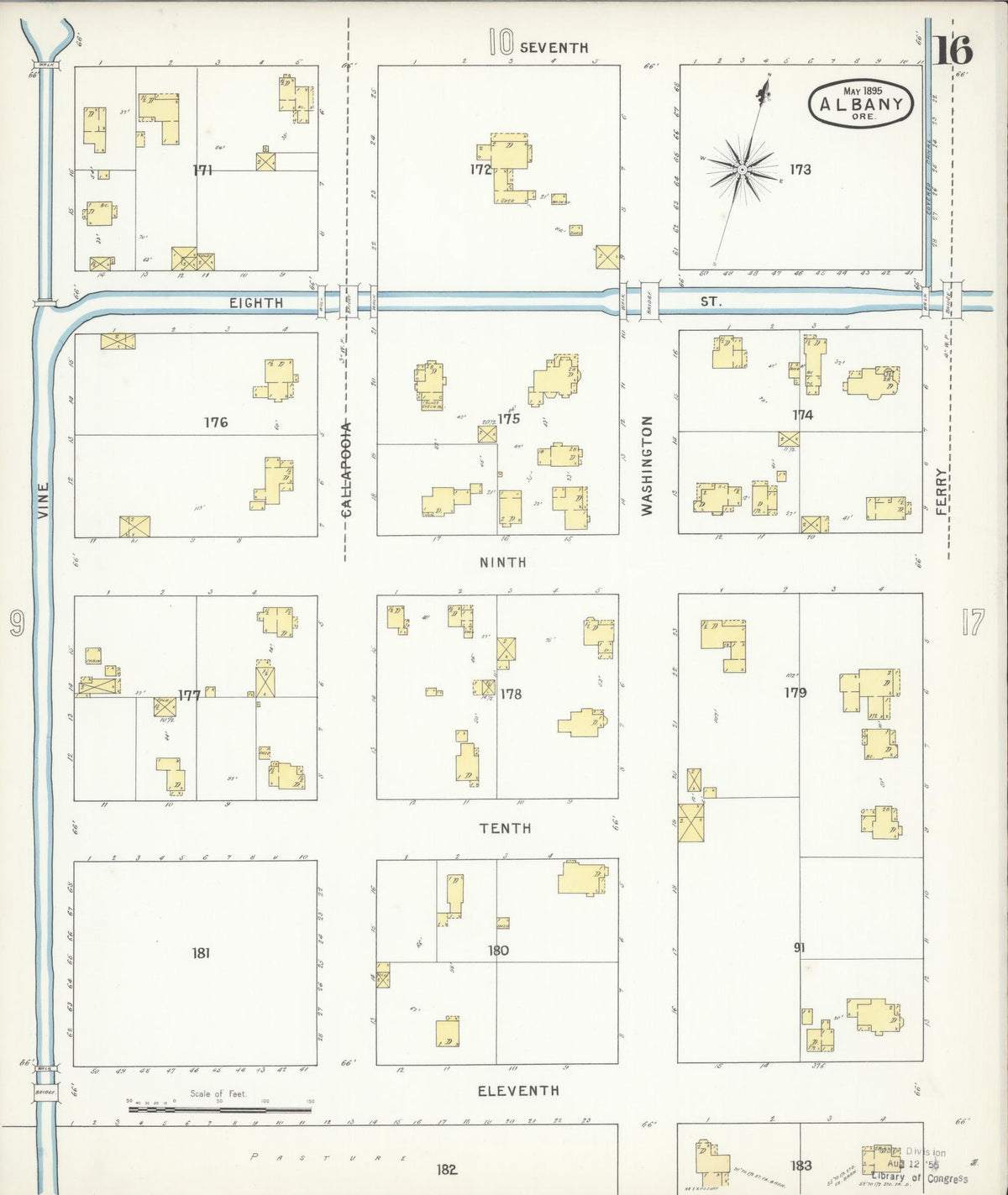 Sanborn Fire Insurance Map from Albany, Linn County, Oregon (1895), Sheet #0016 - Historic Sanborn Fire Insurance Map Print, vintage old map wall art, antique decor, genealogy gift, Oregon Oregon map