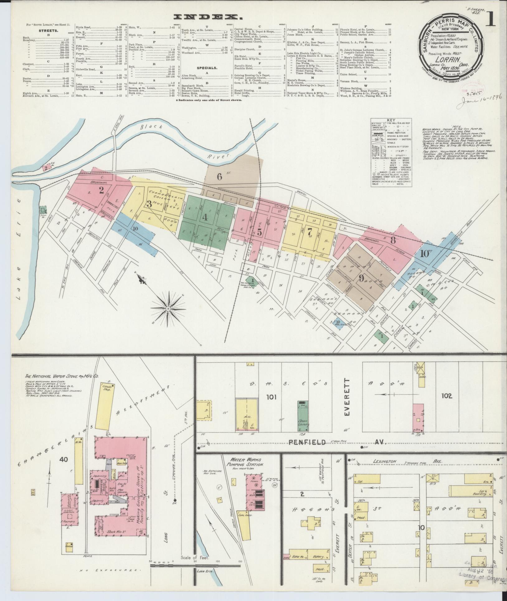 Sanborn Fire Insurance Map from Lorain, Lorain County, Ohio (1896), Sheet #0001 - Historic Sanborn Fire Insurance Map Print, vintage old map wall art, antique decor, genealogy gift, Ohio Ohio map