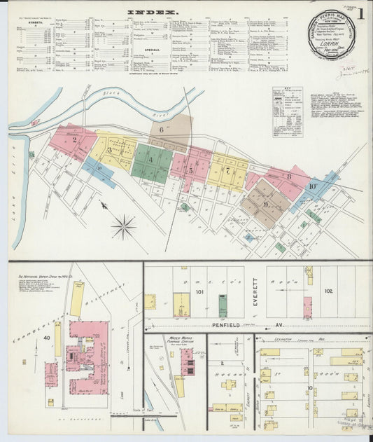 Sanborn Fire Insurance Map from Lorain, Lorain County, Ohio (1896), Sheet #0001 - Historic Sanborn Fire Insurance Map Print, vintage old map wall art, antique decor, genealogy gift, Ohio Ohio map