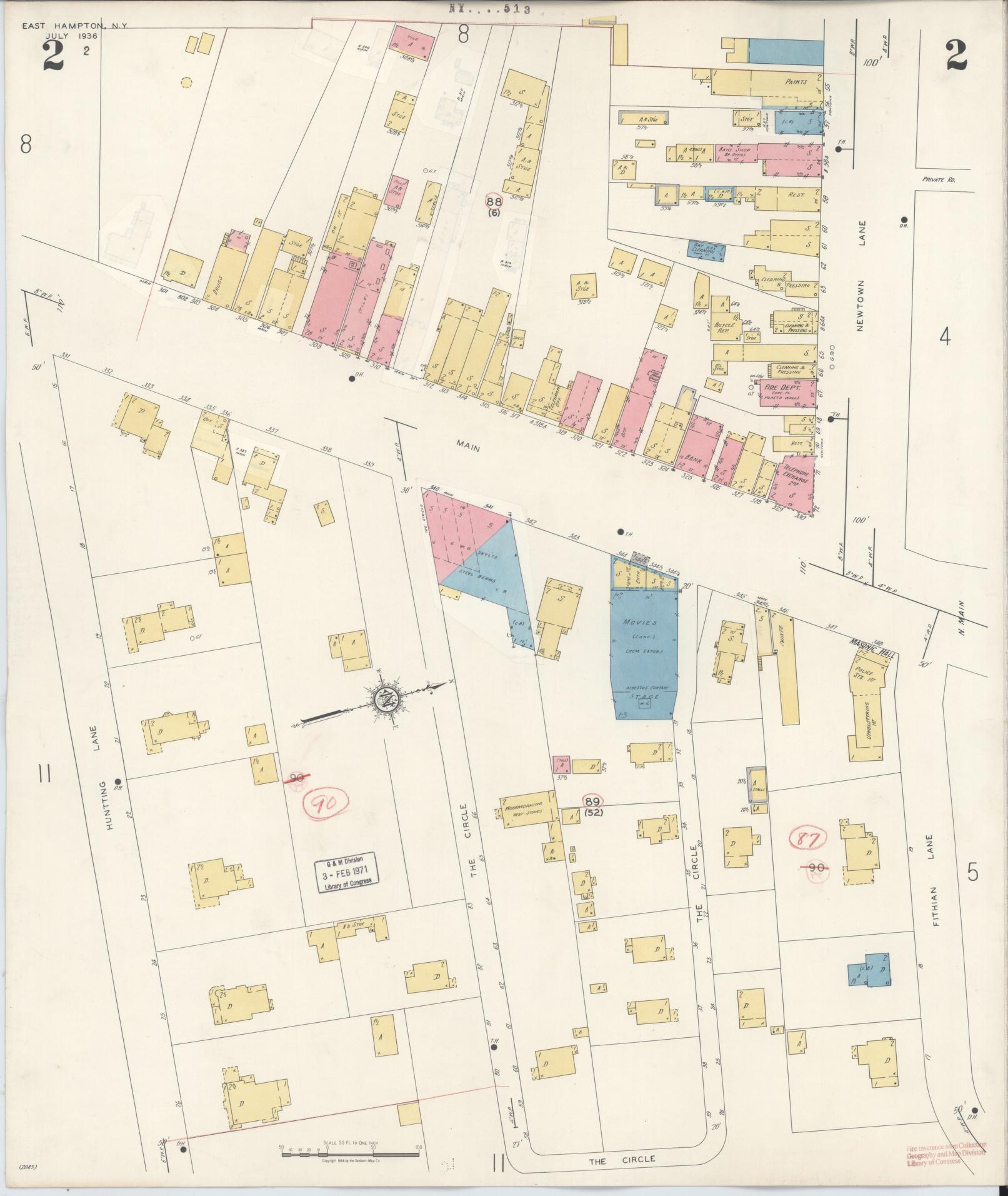 Sanborn Fire Insurance Map from Easthampton, Suffolk County, New York (1943), Sheet #0002 - Complete Map Set gallery image, historic Sanborn map, vintage wall art, New York New York