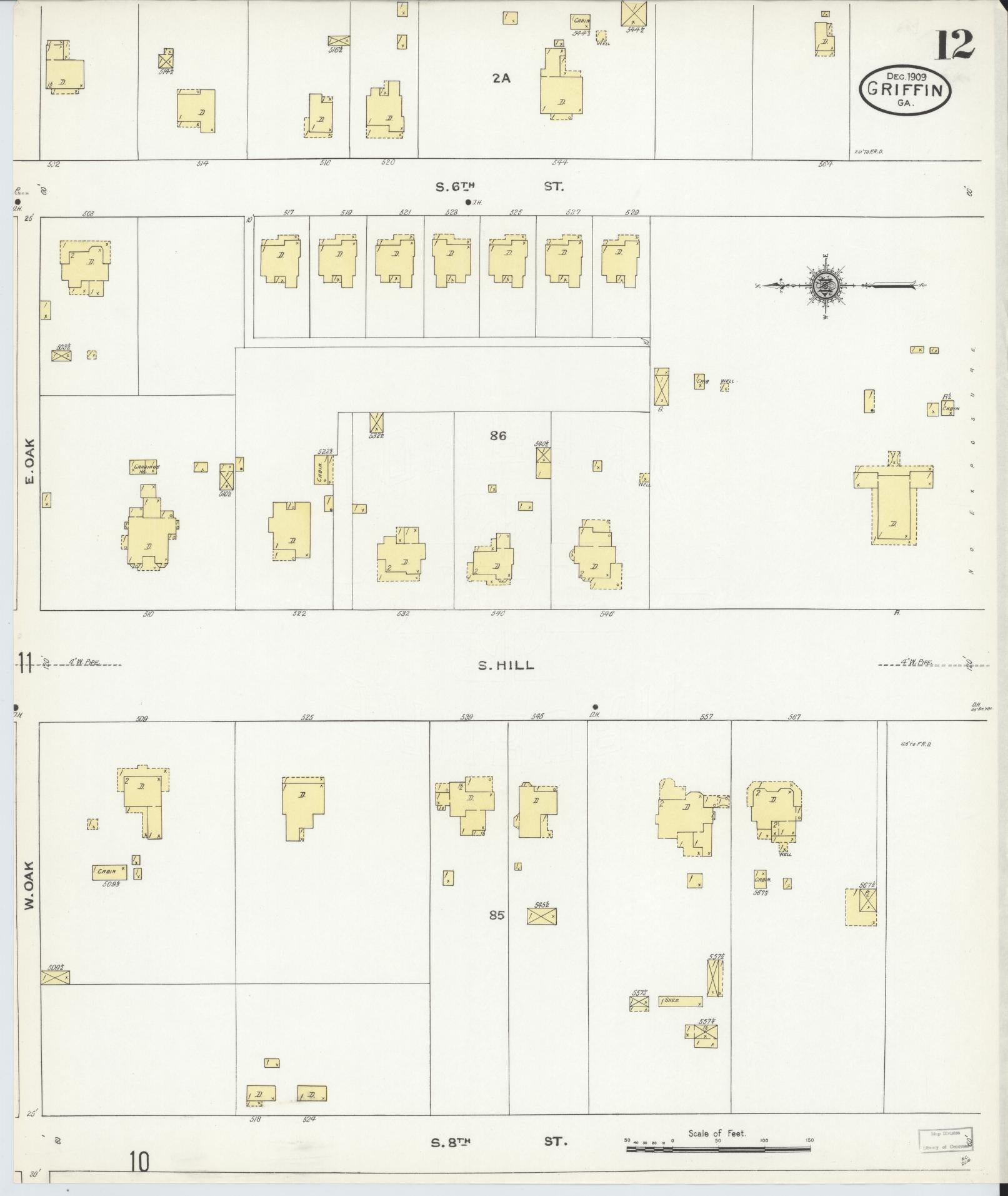 Sanborn Fire Insurance Map from Griffin, Spalding County, Georgia (1909), Sheet #0012 - Complete Map Set gallery image, historic Sanborn map, vintage wall art, Georgia Georgia