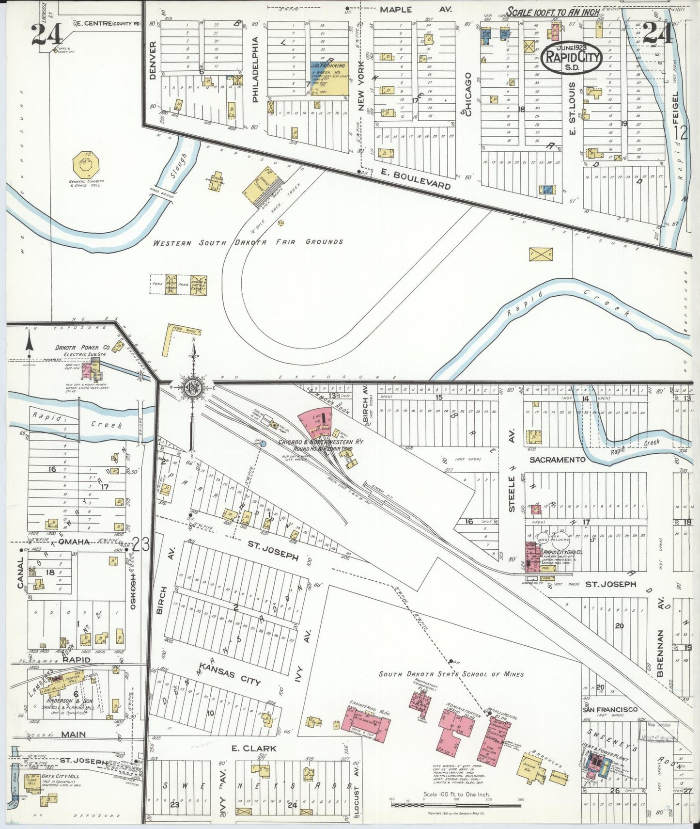 Sanborn Fire Insurance Map from Rapid City, Pennington County, South Dakota (1923), Sheet #0024 - Complete Map Set gallery image, historic Sanborn map, vintage wall art, South Dakota South Dakota