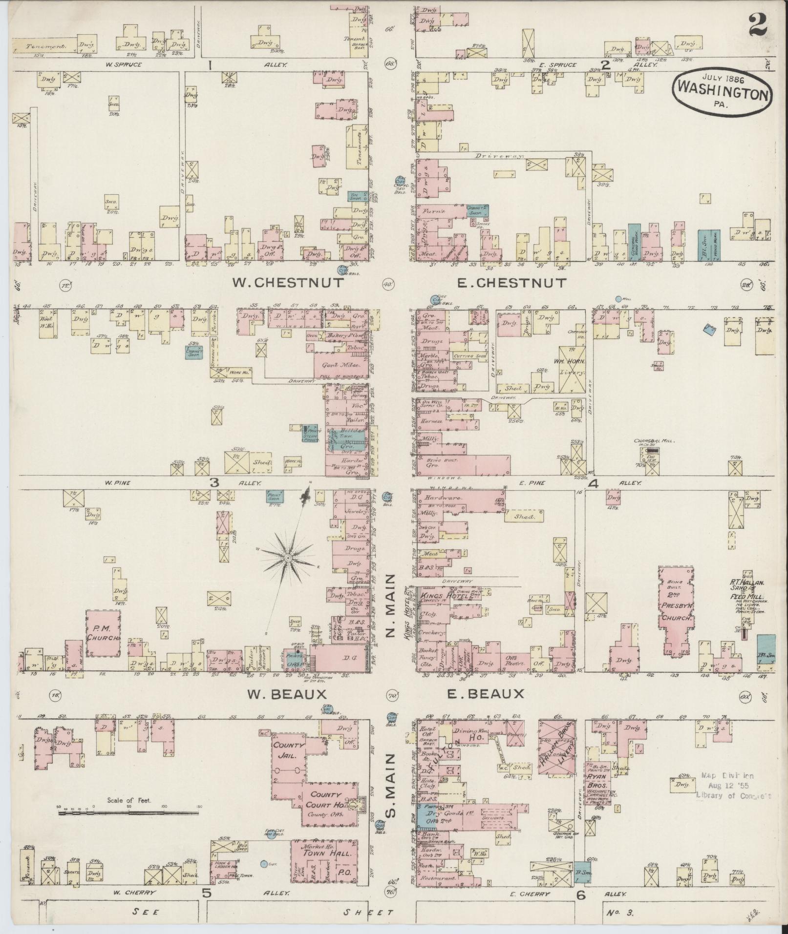 Sanborn Fire Insurance Map from Washington, Washington County, Pennsylvania (1886), Sheet #0002 - Historic Sanborn Fire Insurance Map Print, vintage old map wall art, antique decor, genealogy gift, Sanborn Fire Insurance Map from Washington Washington map
