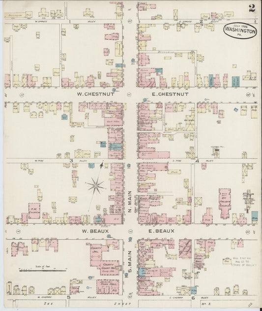 Sanborn Fire Insurance Map from Washington, Washington County, Pennsylvania (1886), Sheet #0002 - Historic Sanborn Fire Insurance Map Print, vintage old map wall art, antique decor, genealogy gift, Sanborn Fire Insurance Map from Washington Washington map