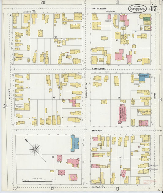Sanborn Fire Insurance Map from Ogdensburg, St. Lawrence County, New York (1904), Sheet #0017 - Historic Sanborn Fire Insurance Map Print, vintage old map wall art, antique decor, genealogy gift, New York New York map